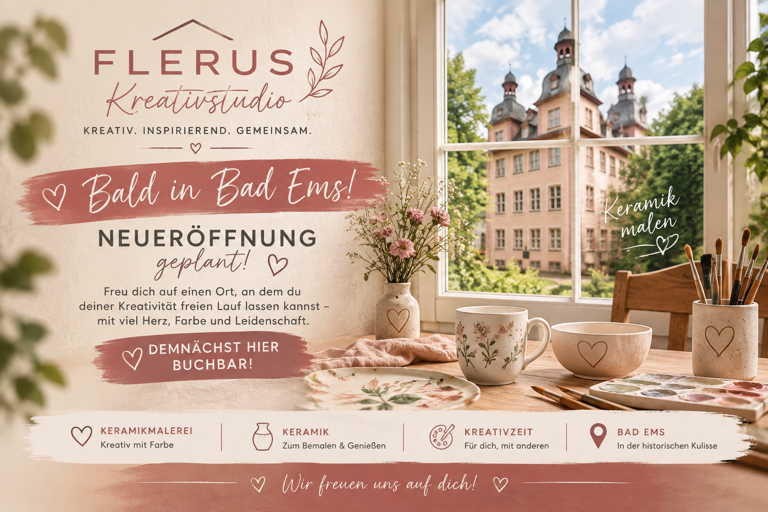 Flerus Kreativstudio – Neueröffnung geplant in Bad Ems. Demnächst hier buchbar.